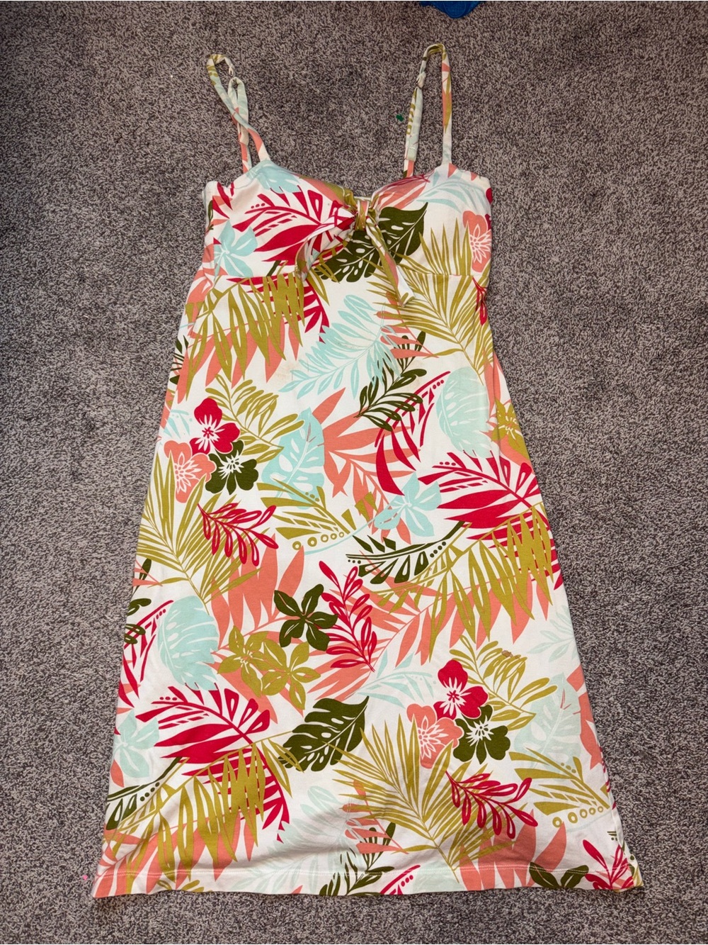 Tommy Bahama White Tropical Print Midi Dress with Coral, Mint & Olive
